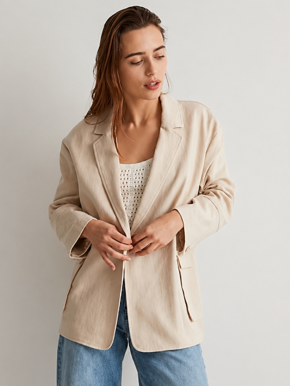 Madewell The Cargo Double-Breasted Blazer in Linen-Cotton